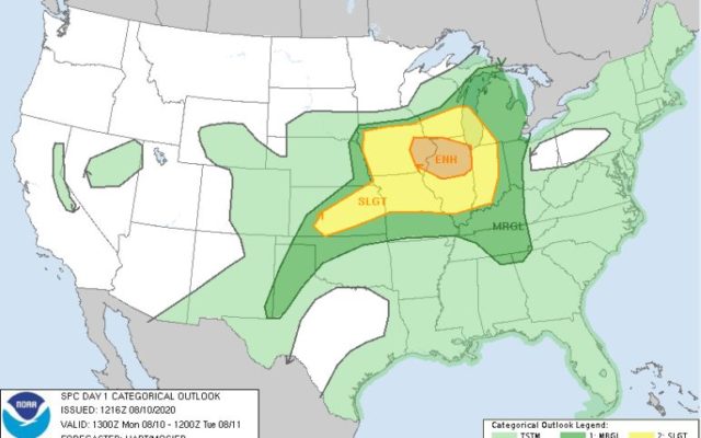 National Weather Service Upgrades Risk For Severe Storms From Marginal to Enhanced
