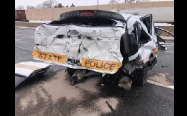 Illinois State Trooper Squad Car Struck While Assisting A Traffic Crash