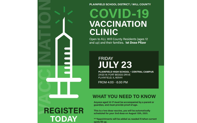 District 202 and Will County Health Department Hosting COVID-19 Vaccination clinic