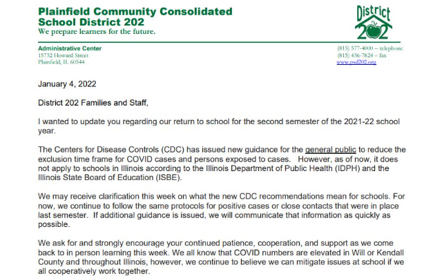 Illinois Schools Will Not Follow CDC Quarantine Guidance