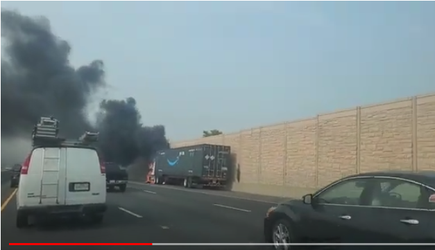 Amazon Truck Catches Fire on I-55