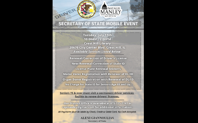 Need Your License Renewed? Attend Today’s Secretary of State Mobile Event In Crest Hill